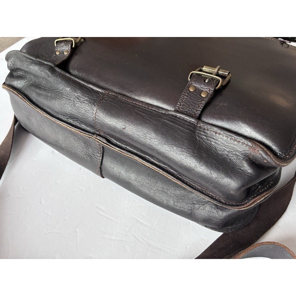 VTG Grafea England Dark Leather Laptop Messenger Poet Satchel Shoulder Bag - Picture 7 of 16